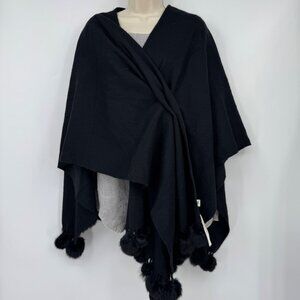 Portofino wool wrap shawl 100 percent wool pompom NWT Black woman’s one size war